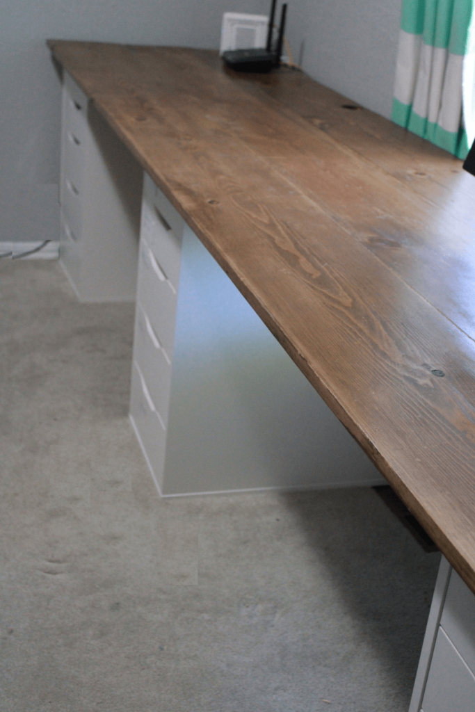 Wooden desktop on IKEA ALEX cabinets