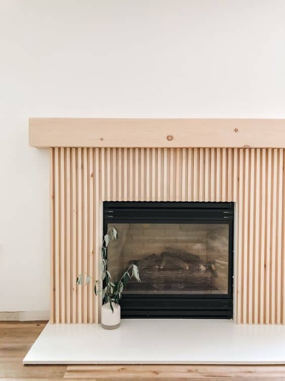 simple wood slat fireplace