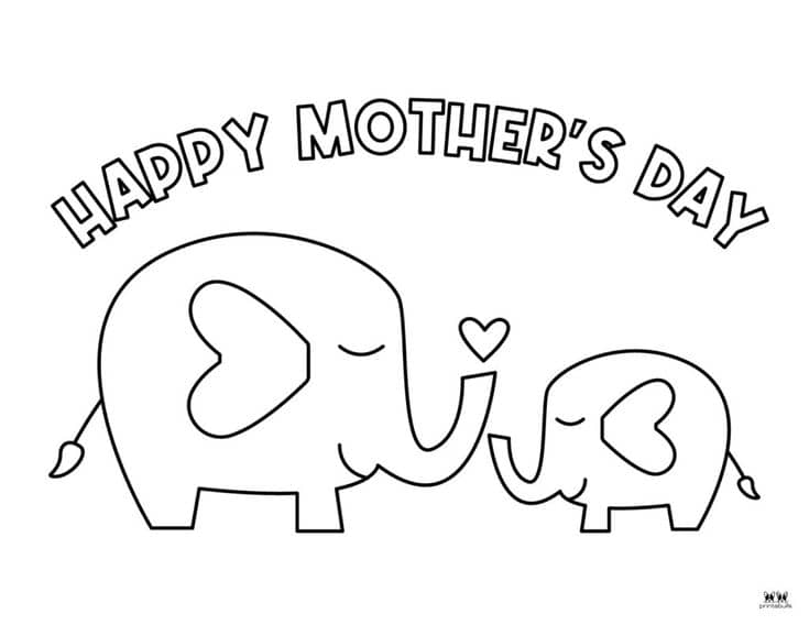Happy mothers day elephant coloring page